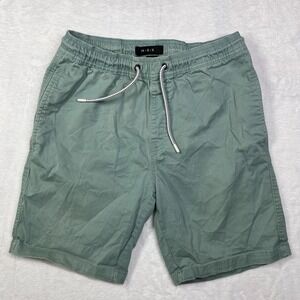 M-B-X Chino Shorts Men Small Green Cotton Stretch Mid Rise Flat Front Drawstring